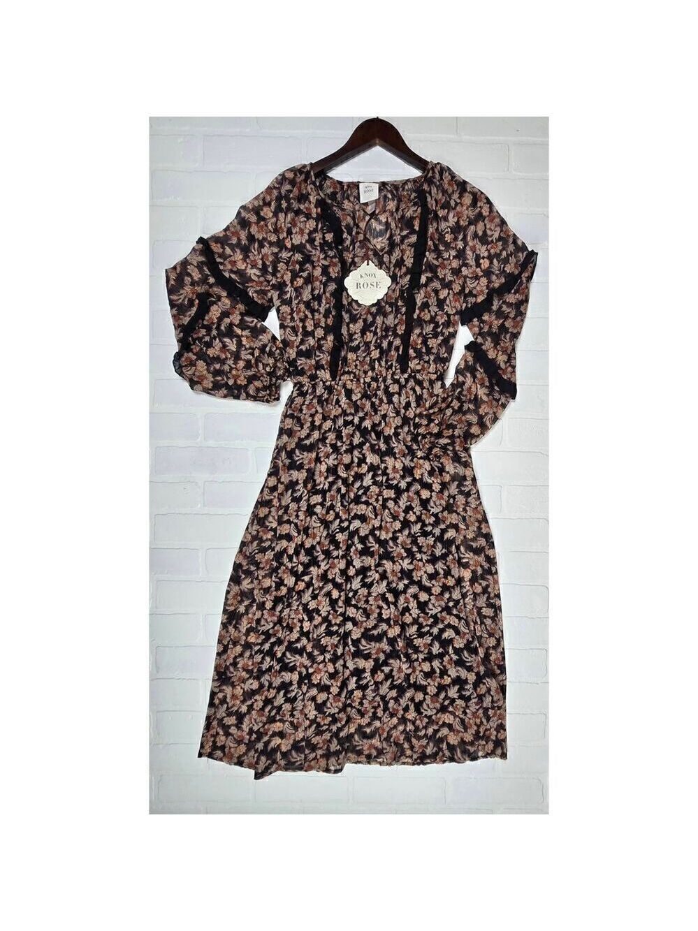Knox Rose Sheer Long Sleeve Midi Dress Small